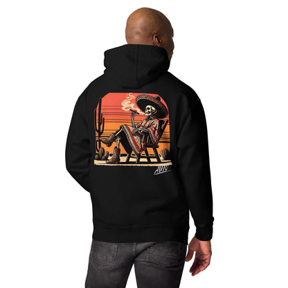 Black EL SOL Hoodie back view worn by model