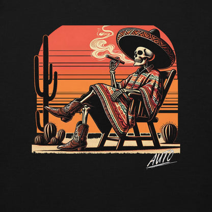 Close up of EL SOL Hoodie artwork on black background