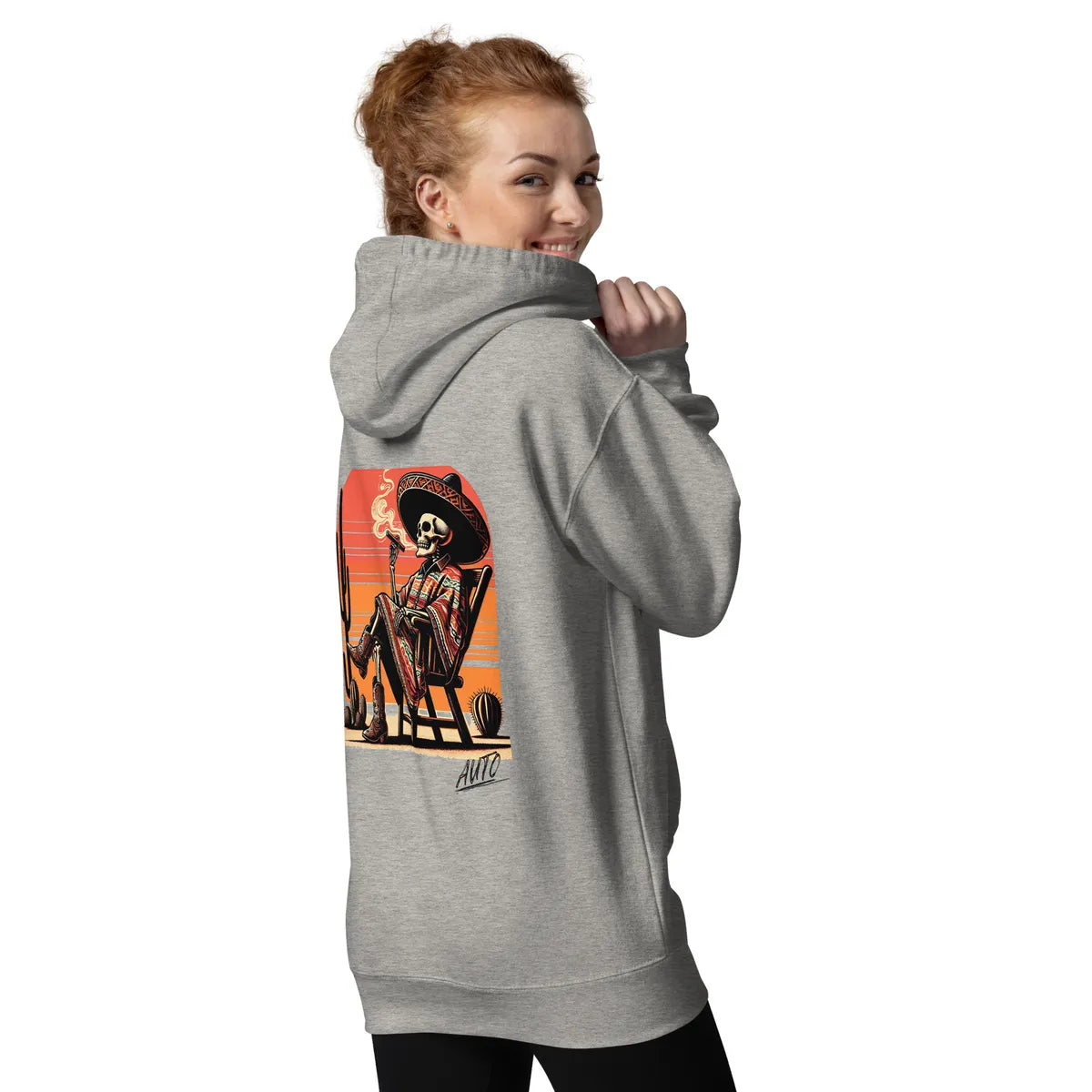 EL SOL Hoodie by Auto Beats, gray version on model