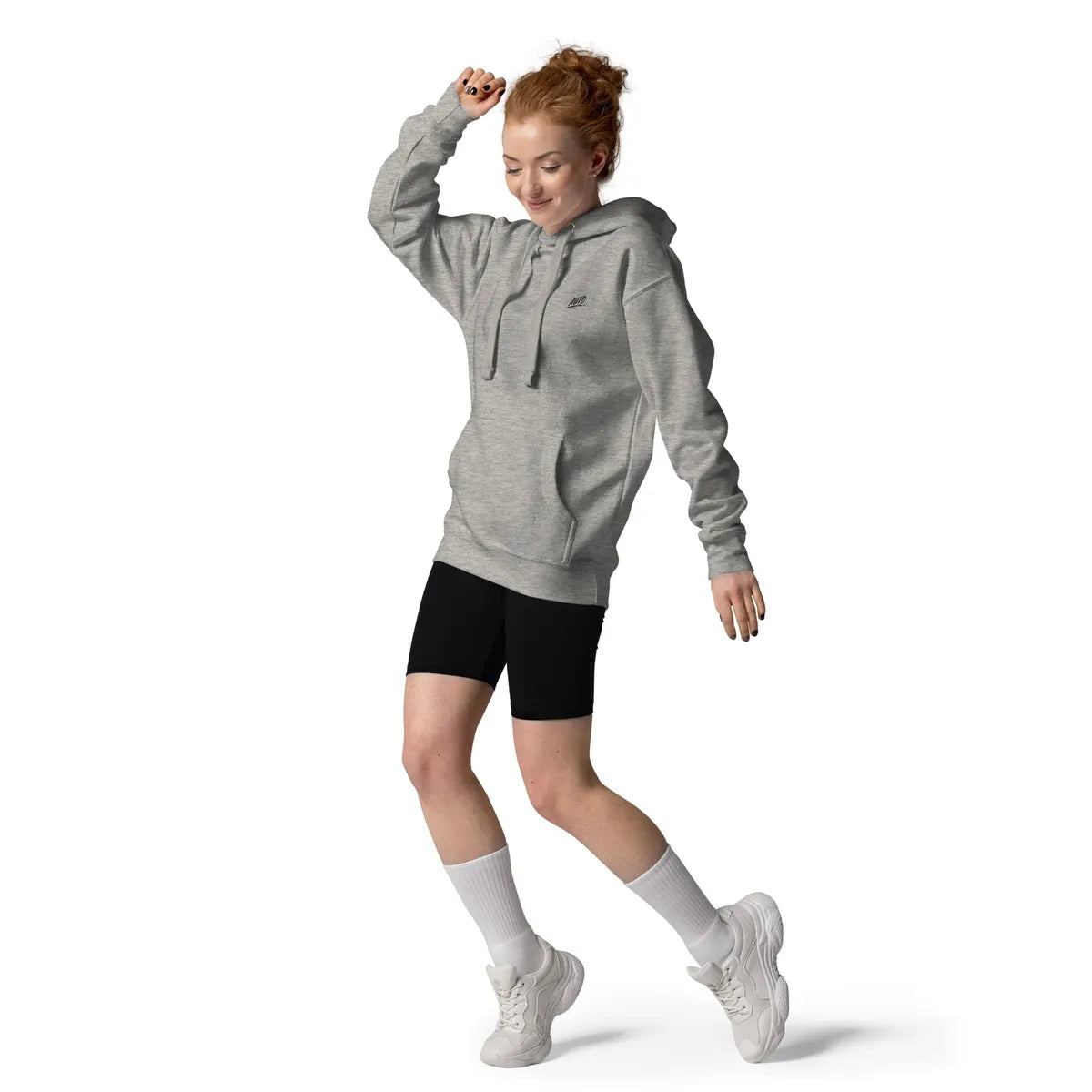 EL SOL Hoodie gray, model walking front design