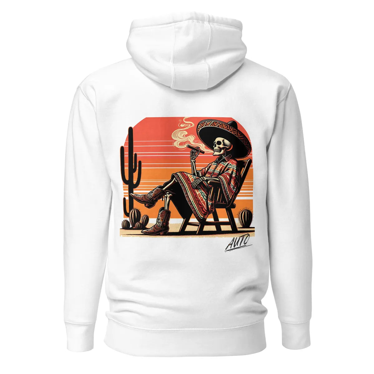 EL SOL Hoodie white, rear artwork print visible