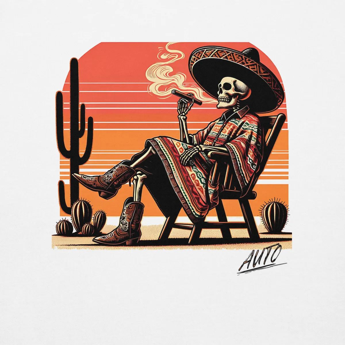 Close up of EL SOL design on white hoodie