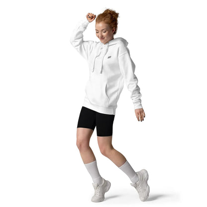 White EL SOL Hoodie, on model walking front design