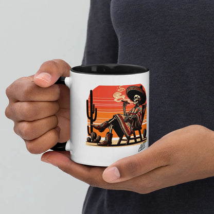 EL SOL Mug black interior, held in hand front view