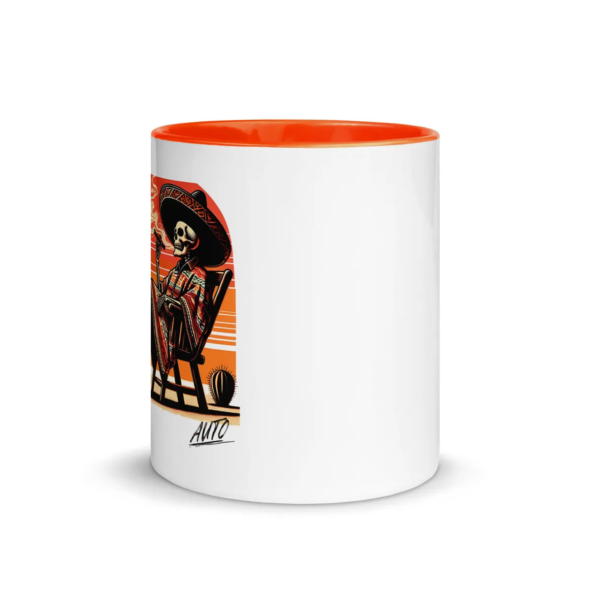 EL SOL Mug by Auto Beats with orange inside, front view