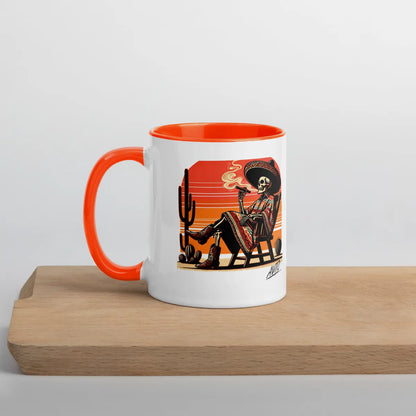 EL SOL Mug white with orange inside, close up side view