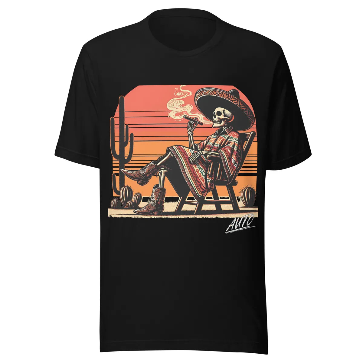 EL SOL T-shirt in black, close view of front design