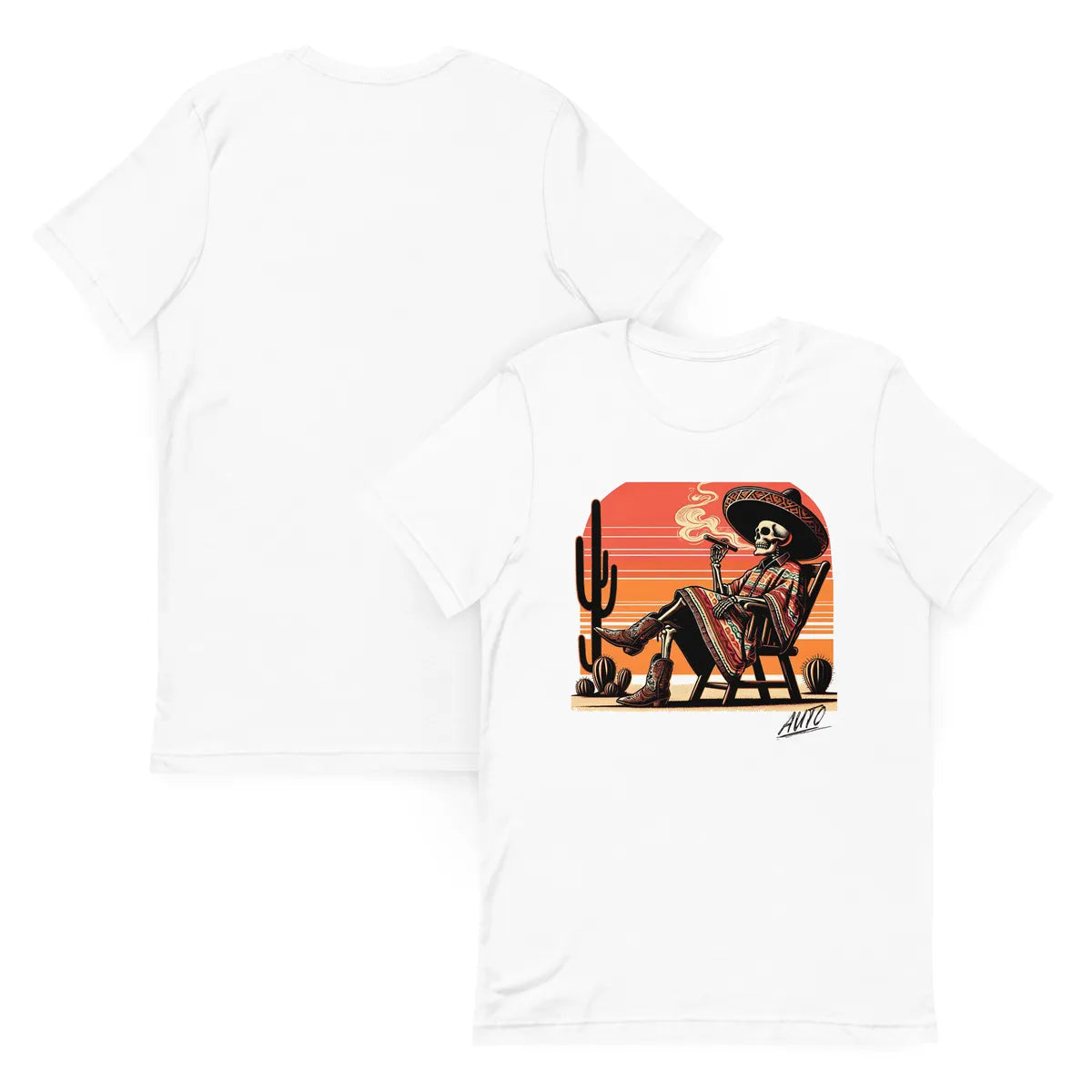 White EL SOL T-shirt, showing both front and back